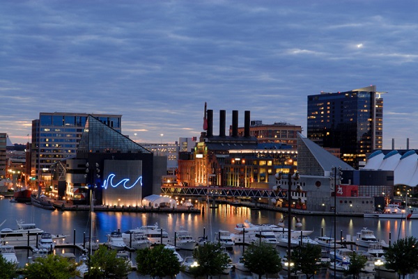 First light at Inner Harbor, Baltimore, Maryland